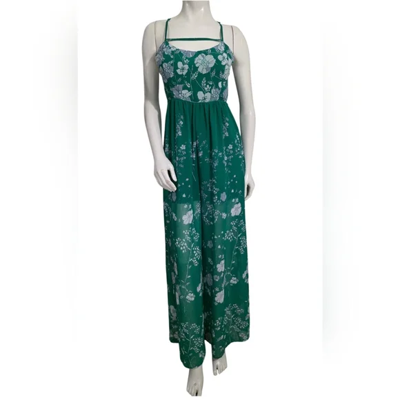 Free People Emerald Green Floral Jumpsuit Size 8 - Picture 4 of 13